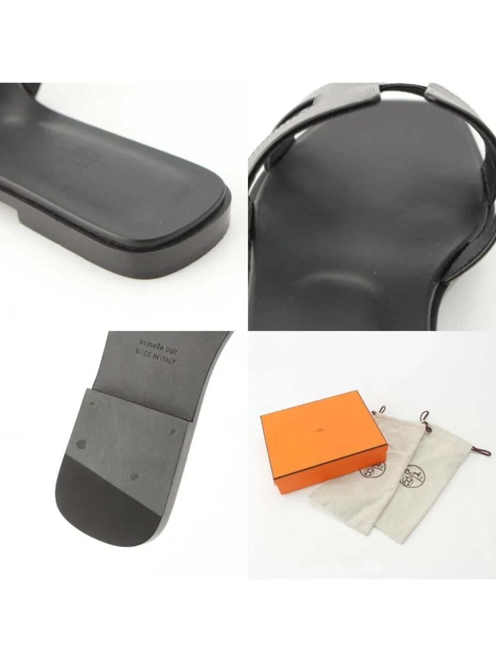 Hermes Oran Leather Sandals Noir